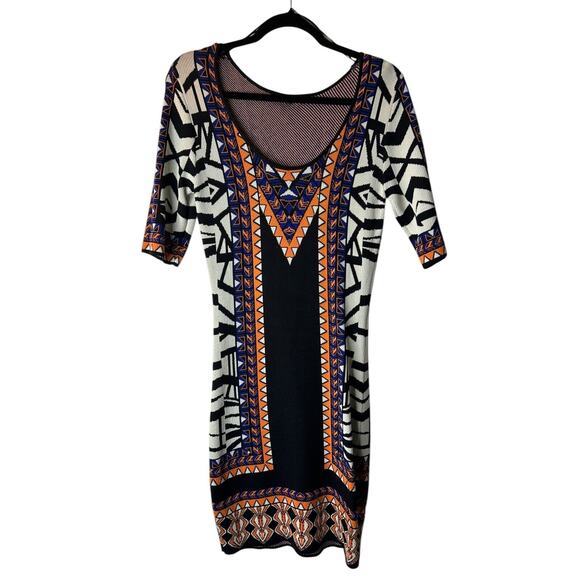 Jealous Tomato Sweater Dress Size M Geometric Print Bodycon Multicolor Tribal - Picture 1 of 11